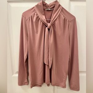 Blush Long Sleeve Bow Neck Blouse by Pleione